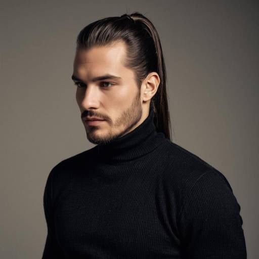 Man with Long Slicked Ponytail in Black Turtleneck