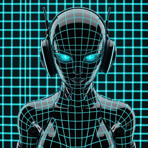 Neon Grid Robot Girl with Headphones