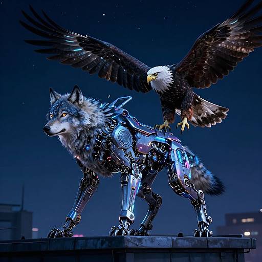 Cyberpunk Wolf-Hawk Hybrid Design