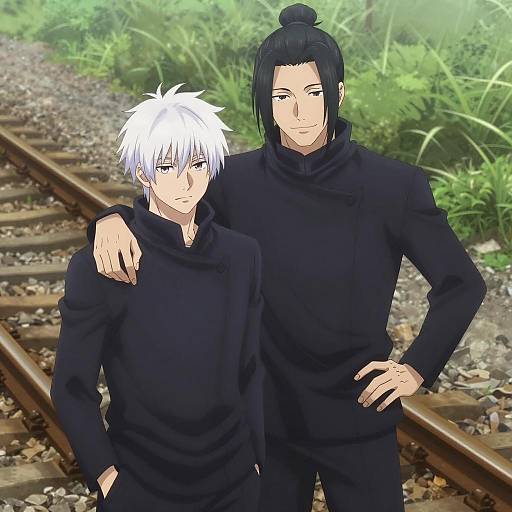 Anime Duo by Railroad Tracks