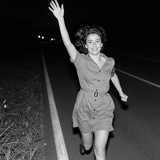 Woman Running at Night on Dark Road