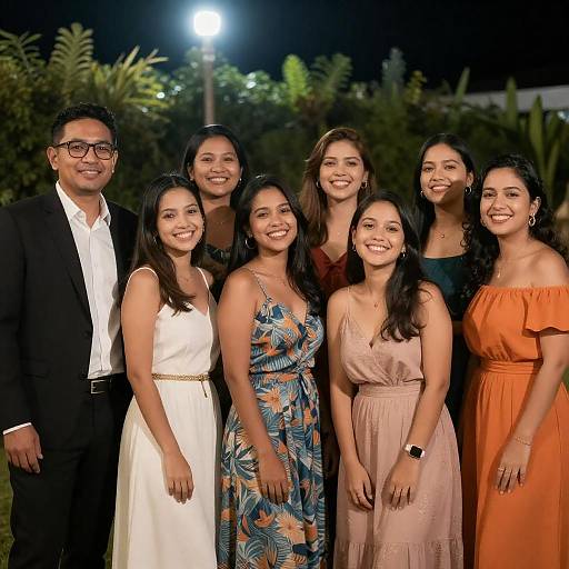 Group of Friends Smiling at Night Outdoors