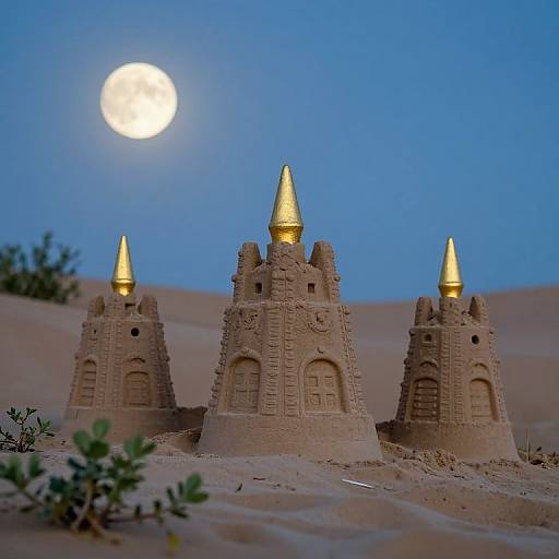 Majestic Sandcastles Under Full Moon