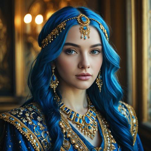 Elegant Fantasy Portrait of Blue-Haired Woman