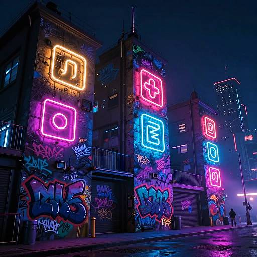 Neon Cyberpunk Cityscape Street Art