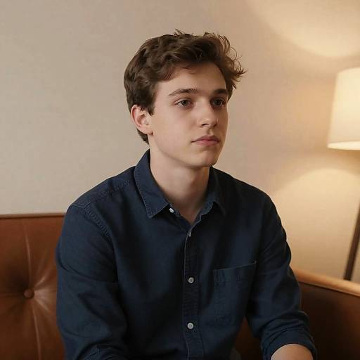 Young Man Relaxing on Leather Couch