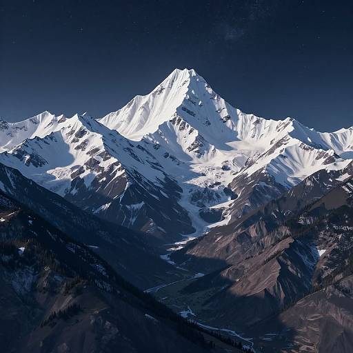 Serene Snow-Capped Mountains Nightscape
