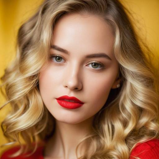 Close-Up Portrait of Blonde Woman with Red Lipstick