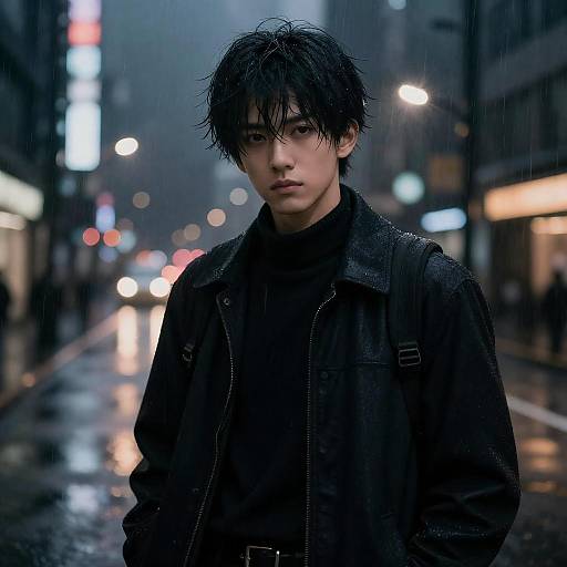 Expressionless Ulzzang in Neon Tramway Night