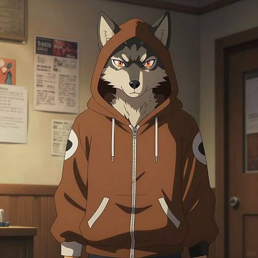 Anime Wolf in Hoodie Room Scene