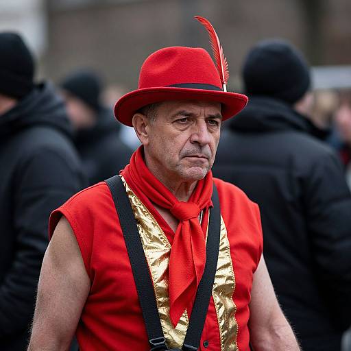 Vivid Portrait of Man in Red Attire