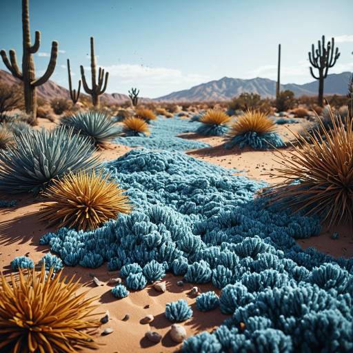 Yarn Blue Desert Flora with Ochre Plants