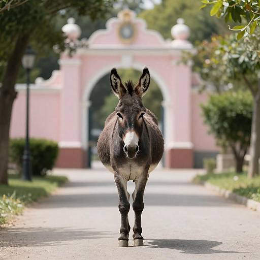 Donkey on a Sunlit Path to a Gate
