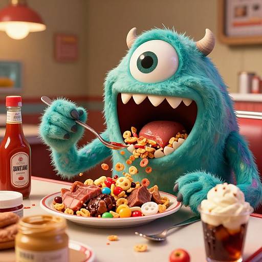 Retro Monster Feast in Vintage Diner