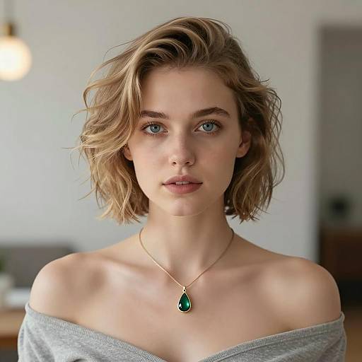 Portrait of Young Woman with Green Pendant Necklace