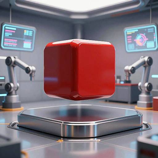 Futuristic Red Cube Car Showcase