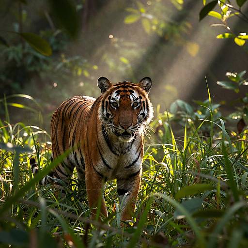 Curious Bengal Tiger in Sunlit Jungle