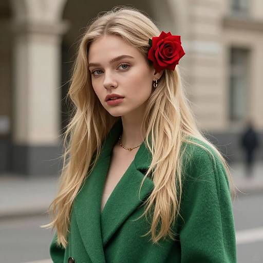 Blonde Girl with Rose and Coat