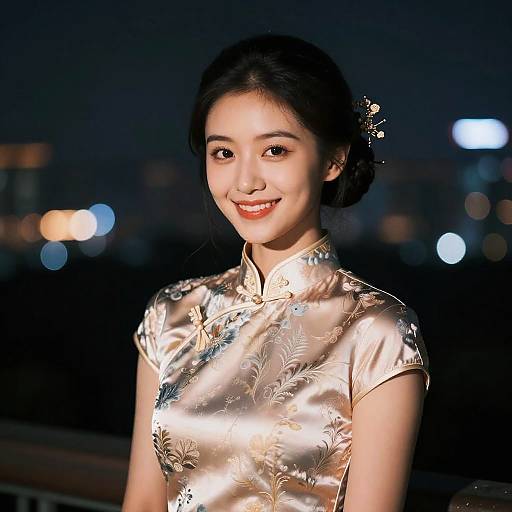 Realistic Girl in Silk Cheongsam