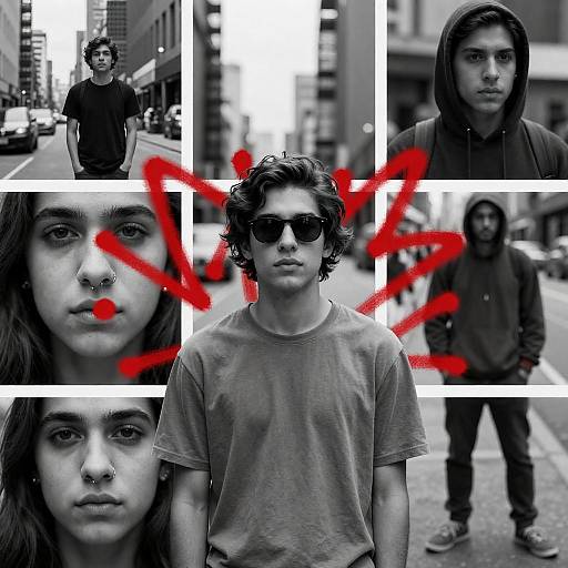 Urban Street Photography Collage with Red Graffiti