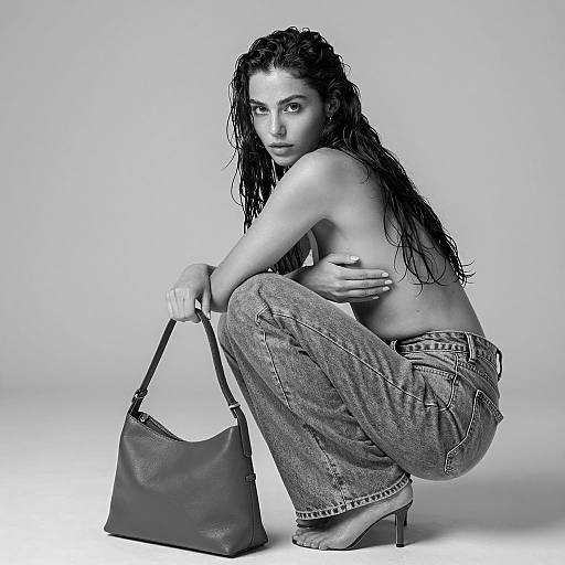 Topless woman with handbag and jeans