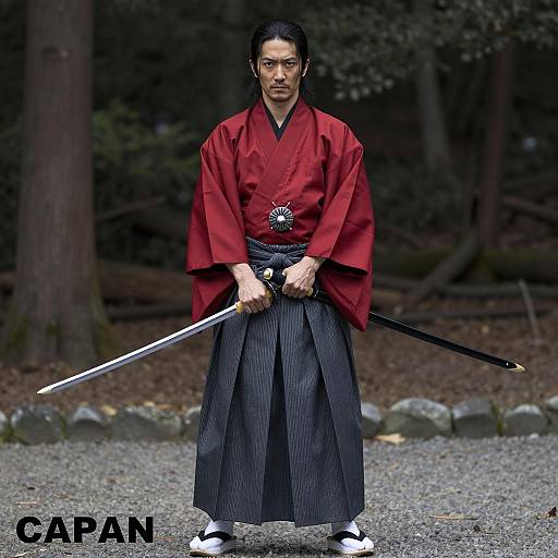Japanese Samurai in Traditional Attire with Sword