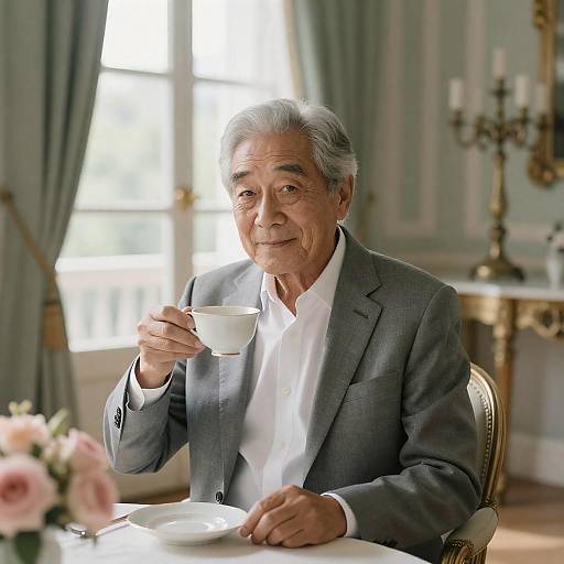 Elderly Gentleman in Sunlit Tea Portrait