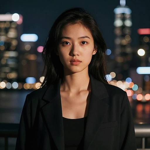 Photorealistic Woman in Night Cityscape