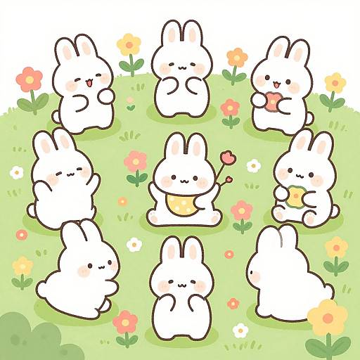 Playful Bunny Clipart with Flowers