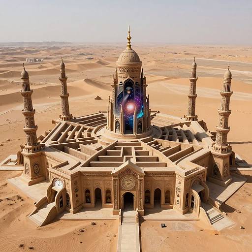 Surreal Desert Palace with Cosmic Figure