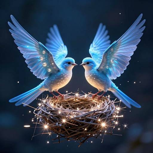 Ethereal Birds on Glowing Nest
