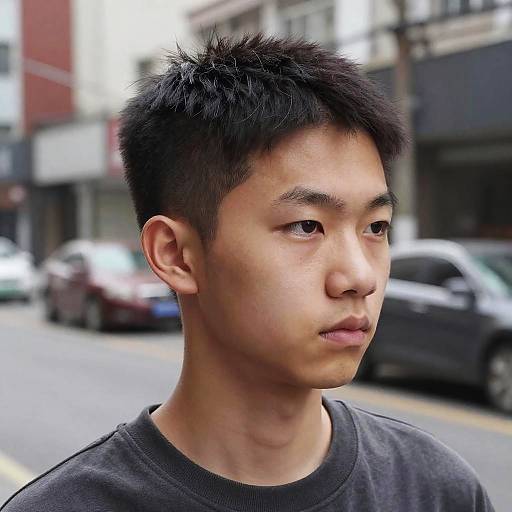 Youthful Asian Buzz Cut Urban Portrait