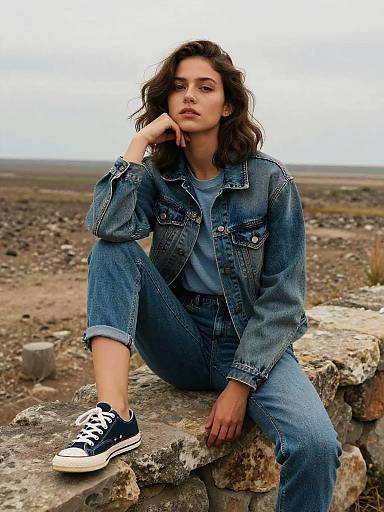 Moody Denim Portrait on Rocky Ledge