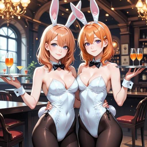 Charming Girls with Animal Ears and Drinks