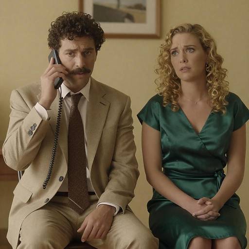 Man on Phone and Concerned Woman Indoors