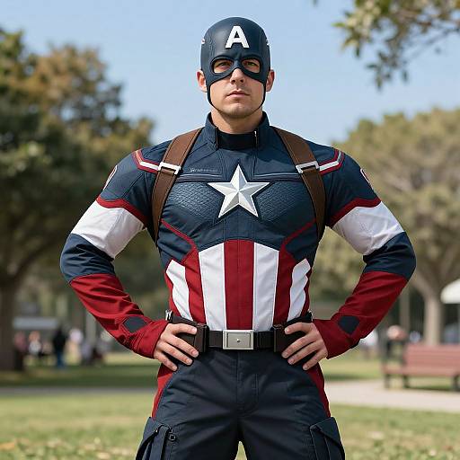 Man in Captain America Costume Standing in Park