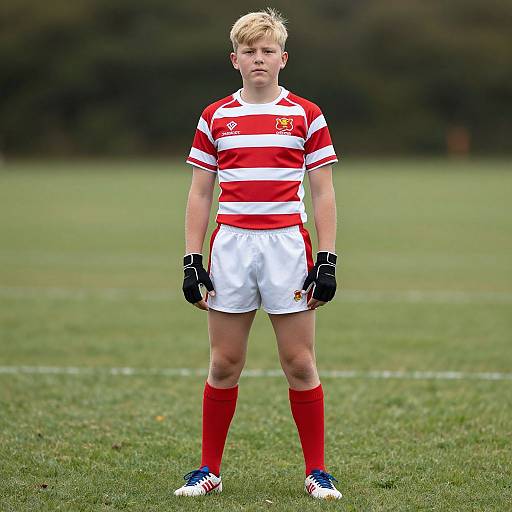 Young Rugby Player in Full Uniform