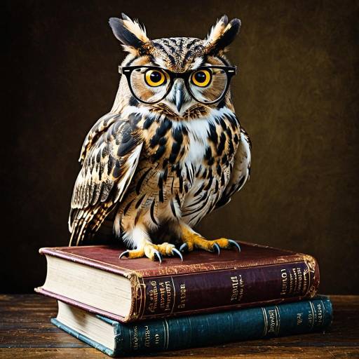 Owl in Glasses on Antique Books Owl in Glasses on Antique Books