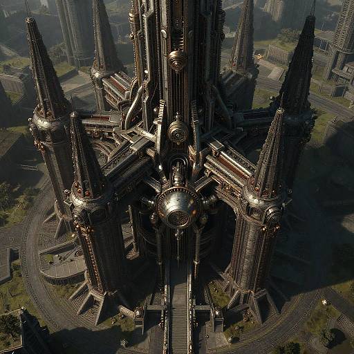Aerial Dystopian Biopunk Mechanical Fortress