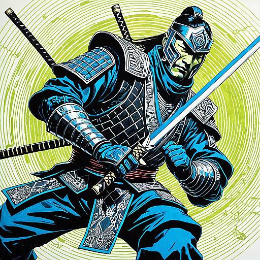 Electric Blue Samurai Warrior Illustration