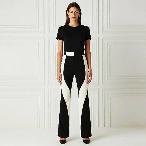 Stylish Woman in Black and White Geometric Pants