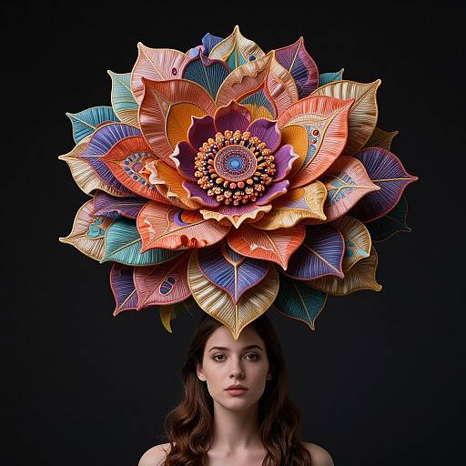 Vibrant Fantastical Flower Over Woman