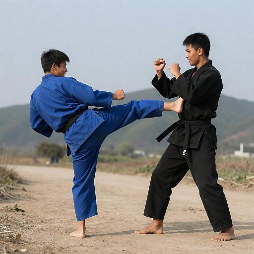 Martial Arts Duel on a Dirt Path