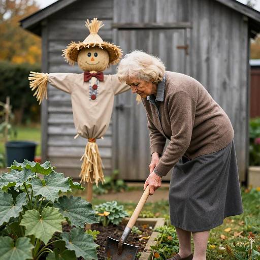 Elderly Gardener in Autumn Setting