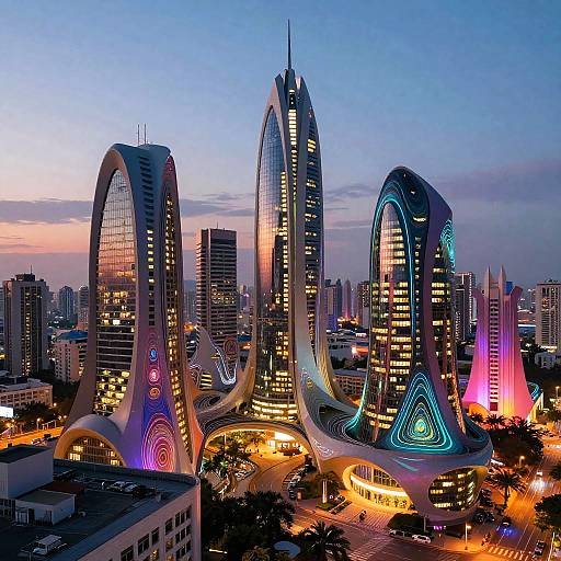 Futuristic Psychedelic Cityscape at Dusk