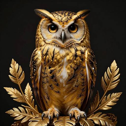 Golden Owl with Ornate Foliage
