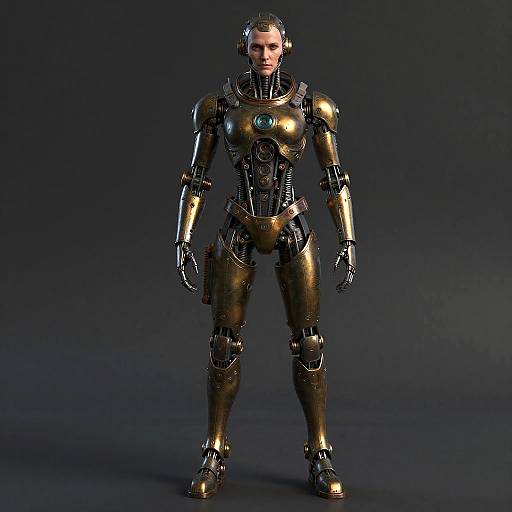 Full-Body Hyperrealistic Steampunk Cyborg Portrait