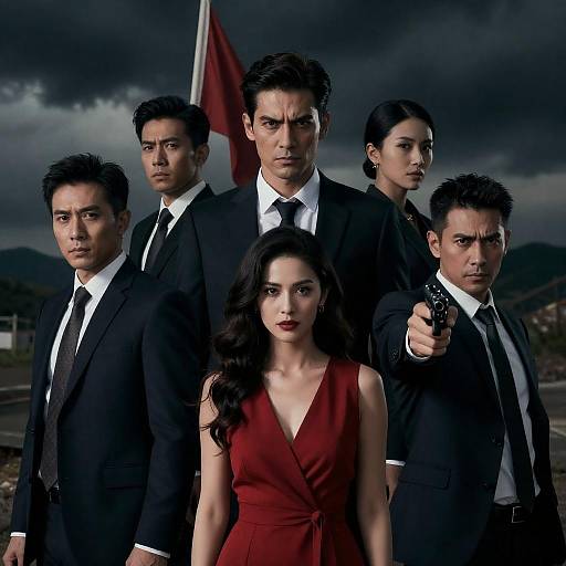 Dramatic Group Portrait with Intense Expressions