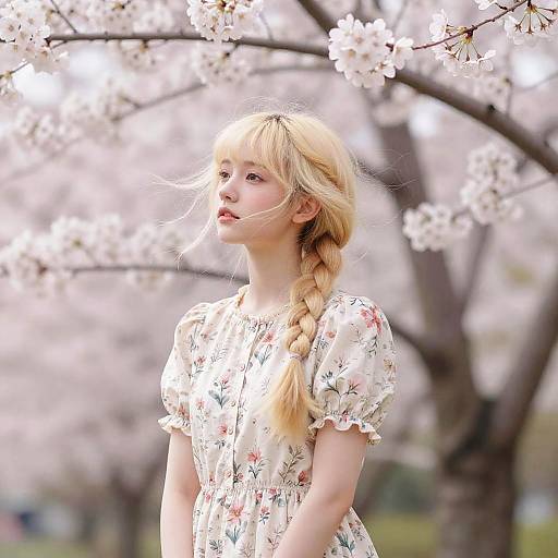 Blonde Teen in Enchanted Spring Blossoms