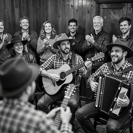 Lively Black-and-White Musical Performance Scene